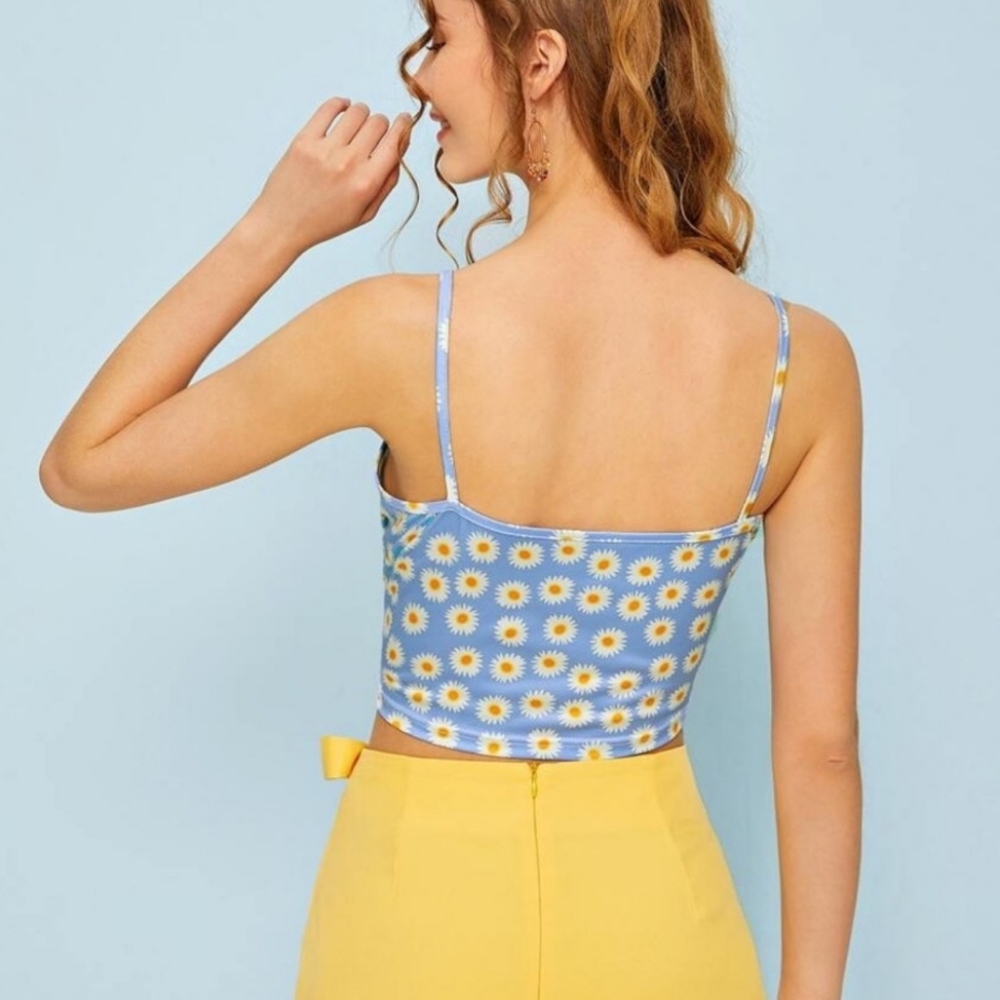Daisy Print Cutout Cami - Light Blue - Small - Picture 2 of 8